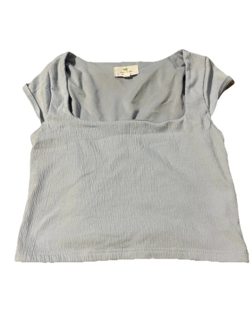 Square Neck Ribbed Tee in Light Blue